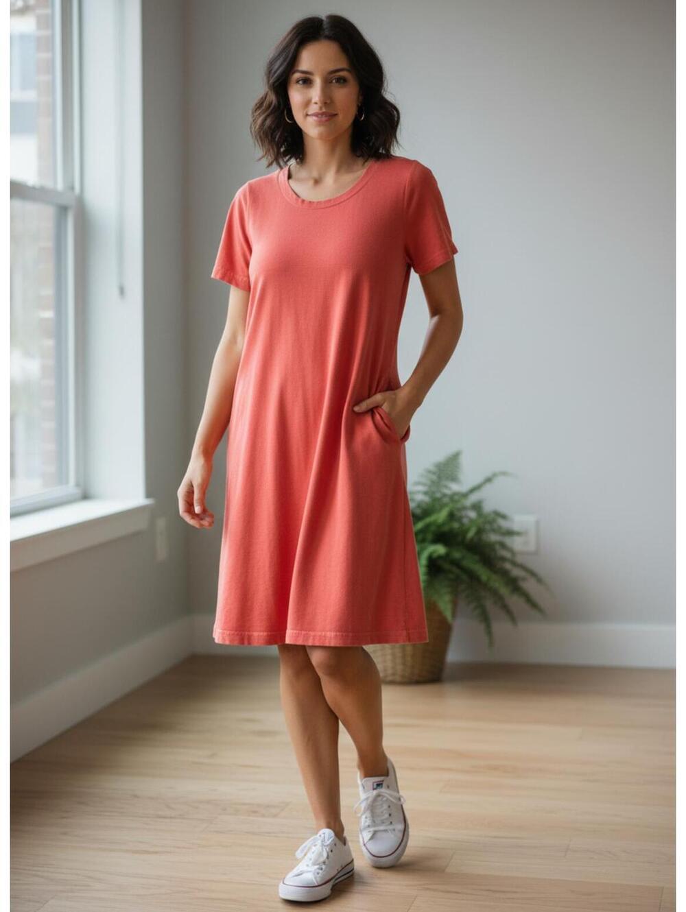 Fresh Produce Washed Look Summer Beach Red T Shirt Dress Size Medium